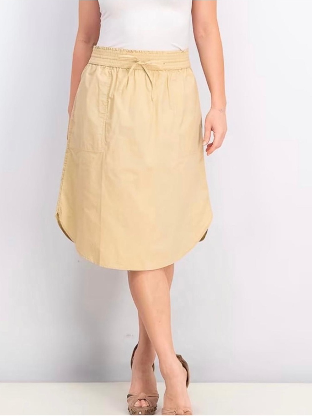Gap Poplin A-Line Khaki Scooped Hem Skirt